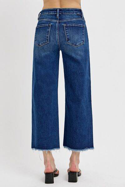 RISEN Raw Hem Wide Leg Attached Buckle Jeans - us.meeeshop