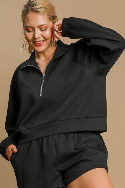 Umgee Half Zip Cropped Sweatshirt Plus Size - us.meeeshop