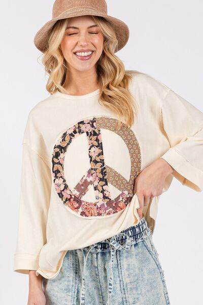 SAGE + FIG Floral Peace Patch Round Neck Top - us.meeeshop