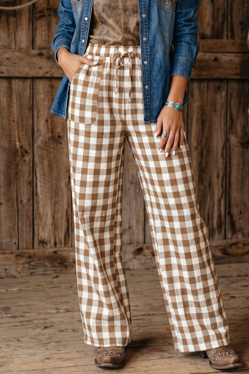 Gingham Tie Elastic Waist Shift Pants