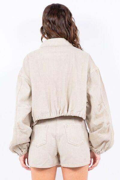 American Bazi Drawstring Waist Crop Jacket - us.meeeshop