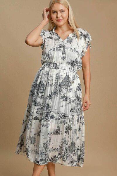 Umgee Two Tone Landscape Print Midi Dress Plus Size - us.meeeshop