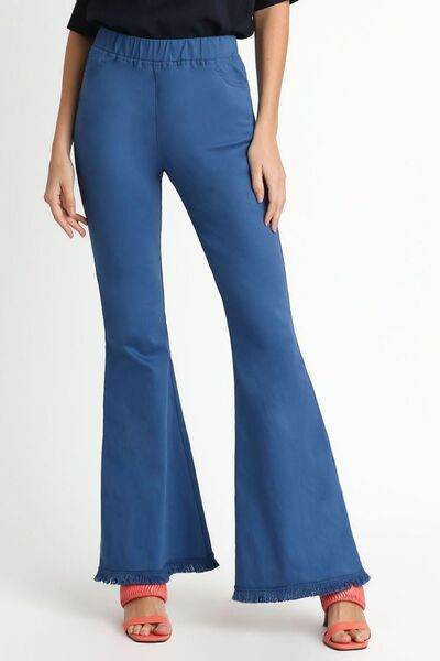 Umgee | Wide Flare Leg Stretch Pants with Frayed Hem Plus Size - us.meeeshop