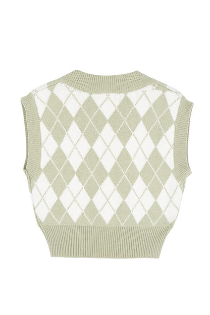 Lilou Knitted argyle sweater vest | us.meeeshop