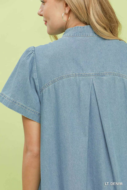 umgee ruffle hem Umgee Ruffle Hem Mini Denim Dress view 5 (dress) - shop at us.meeeshop