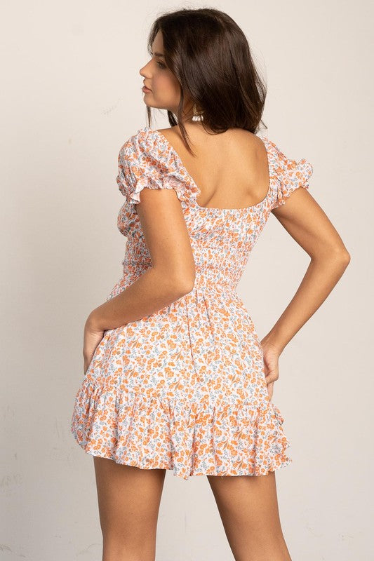Puff Sleeve Mini Dress with Smocking | us.meeeshop