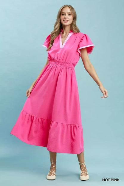 umgee contrast trim Umgee Contrast Trim Midi Dress with Tiered Ruffle Hem view 5 (dress) - shop at us.meeeshop