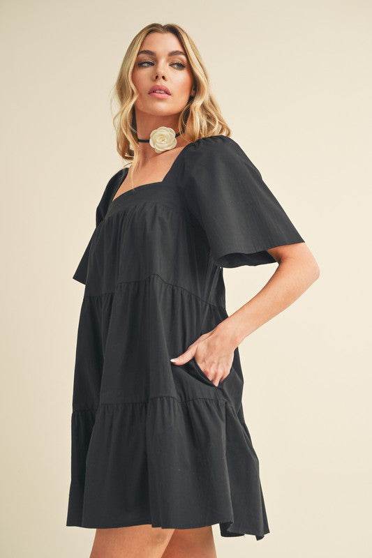 Aemi + Co Square Neck Half Sleeve Tiered Dress - us.meeeshop