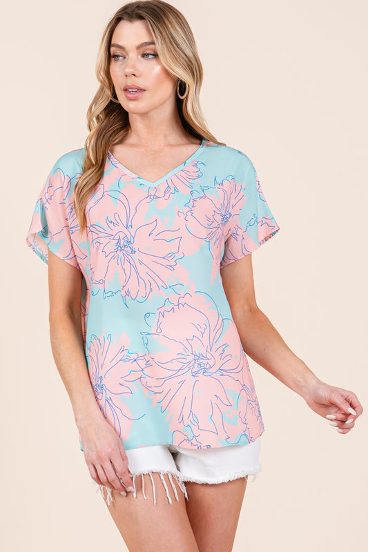 BOMBOM Floral Short Sleeve T-Shirt | us.meeeshop