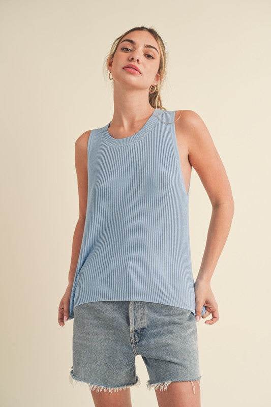 Aemi + Co Ribbed Round Neck Knit Tank - us.meeeshop