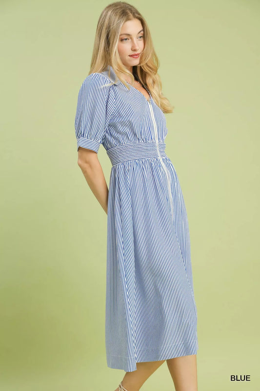 umgee striped midi Umgee Striped Midi Dress with Front Zipper view 2 (dress) - shop at us.meeeshop