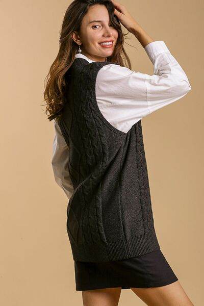 Umgee Cable V-Neck Vest Sweater Plus Size - us.meeeshop