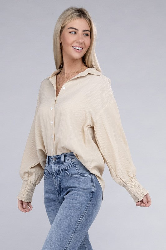 Dropped shoulder shirt in crinkle fabric | us.meeeshop
