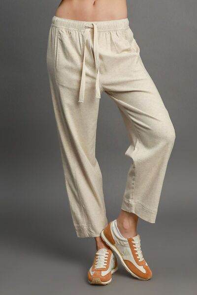 Umgee Drawstring Elastic Waistband Linen Blend Pants Plus Size - us.meeeshop