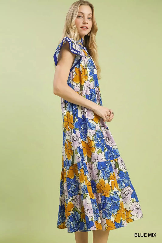 umgee mix bold Umgee Mix Bold Floral Tiered Midi Dress view 2 (dress) - shop at us.meeeshop