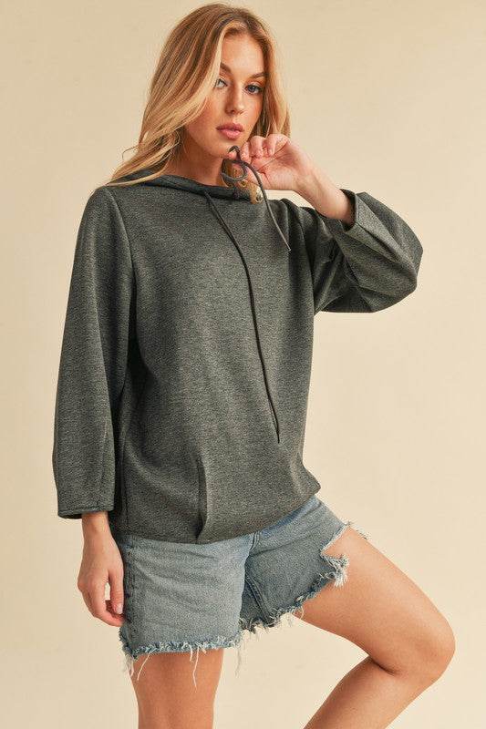 Aemi + Co Lightweight Drawstring Mock Neck Sweatshirt in Charcoal - us.meeeshop