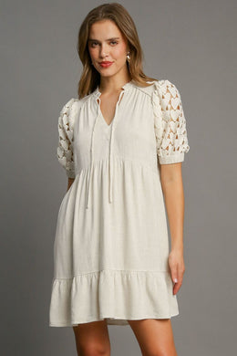 Umgee | Ruffled Hem Heart Lace Sleeve Tie Neck Dress Plus Size