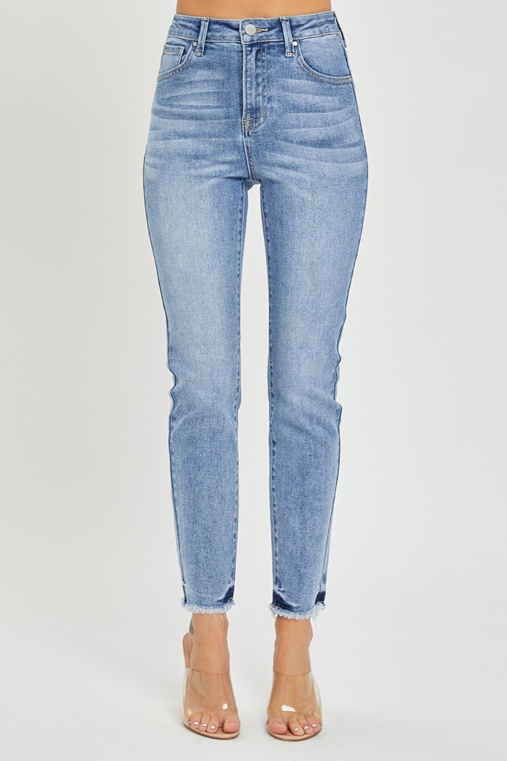 RISEN Full Size High Rise Frayed Hem Skinny Jeans | us.meeeshop