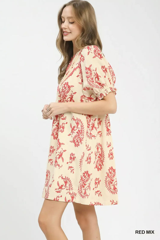 Umgee Mix Paisley Scallop Trim Dress (women's dresses) view 2 - shop at us.meeeshop