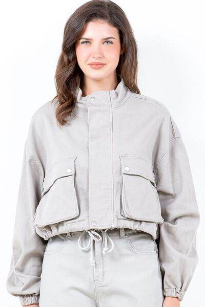 American Bazi Drawstring Hem Cargo Pocket Cropped Worker Jacket - us.meeeshop