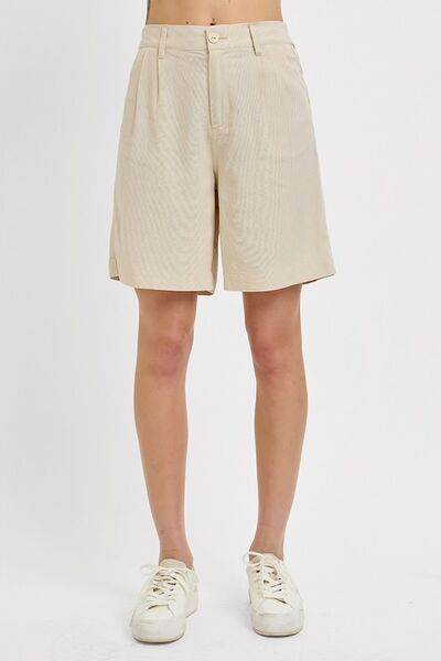 RISEN High Rise Pleated Front Shorts - us.meeeshop