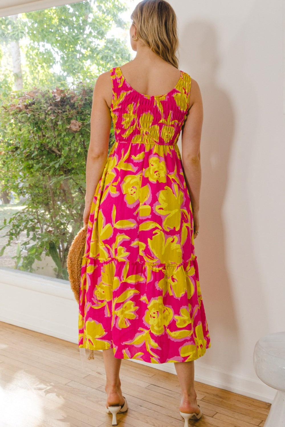 ODDI Full Size Floral Smocked Ruffled Midi Dress | us.meeeshop