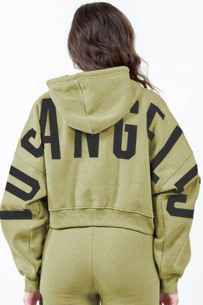 American Bazi Letter Graphic Long Sleeve Drawstring Cropped Hoodie - us.meeeshop