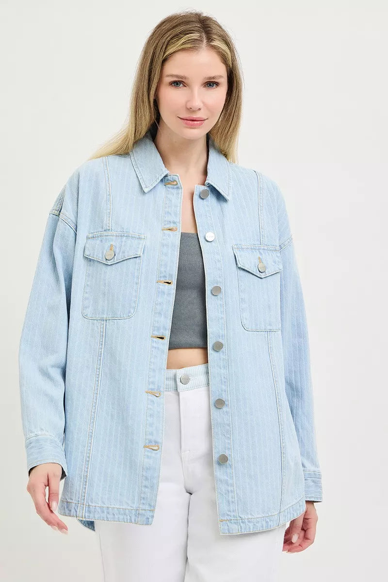 risen oversized stripe Risen Oversized Stripe Denim Shaket view 3 (piece) - shop at us.meeeshop