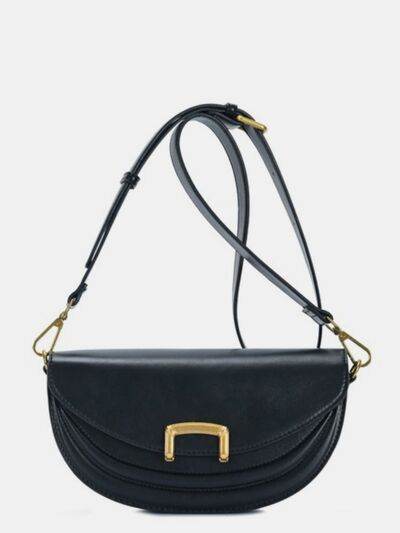 Fame Buckle Closure Crescent Faux Leather Crossbody Bag - us.meeeshop