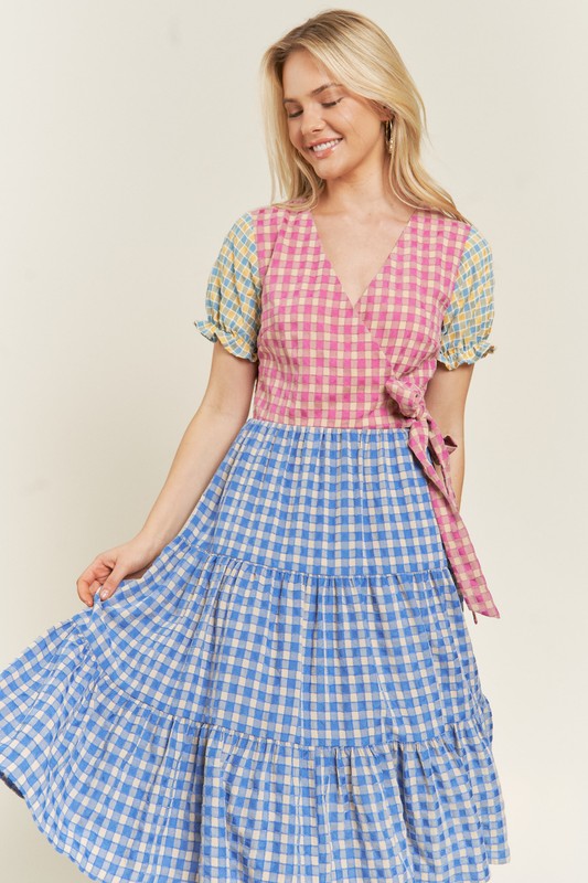 colorblock gingham dress Colorblock Gingham Dress view 2 (dress) - shop at us.meeeshop