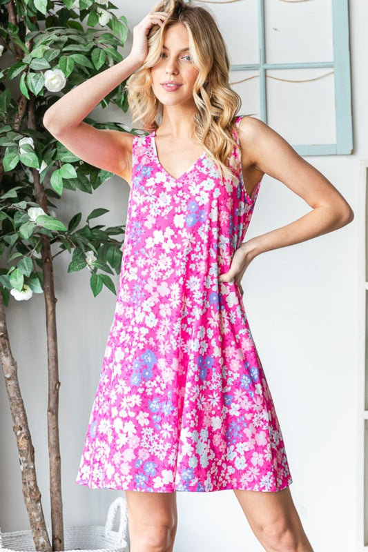 Heimish Full Size Floral V-Neck Tank Dress with Pockets | us.meeeshop