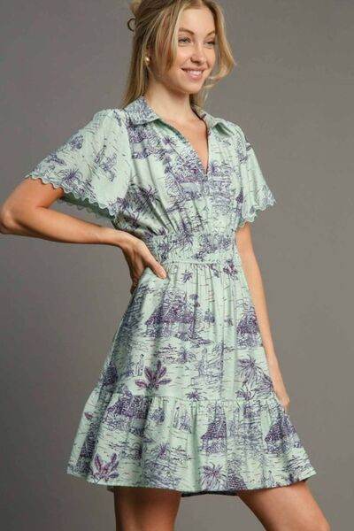 Umgee Landscape Print Collared Mini Dress Plus Size - us.meeeshop