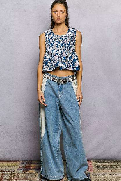 pol floral round Pol Floral Round Neck Cropped Pintuck Tank view 5 (top) - shop at us.meeeshop