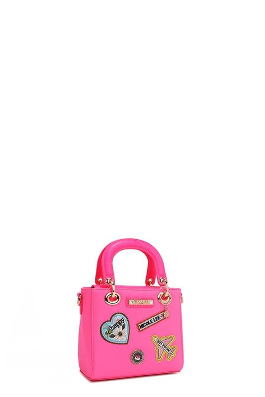 Nicole Lee USA Color Patch Handbag with Top Handle in Hot Pink - us.meeeshop