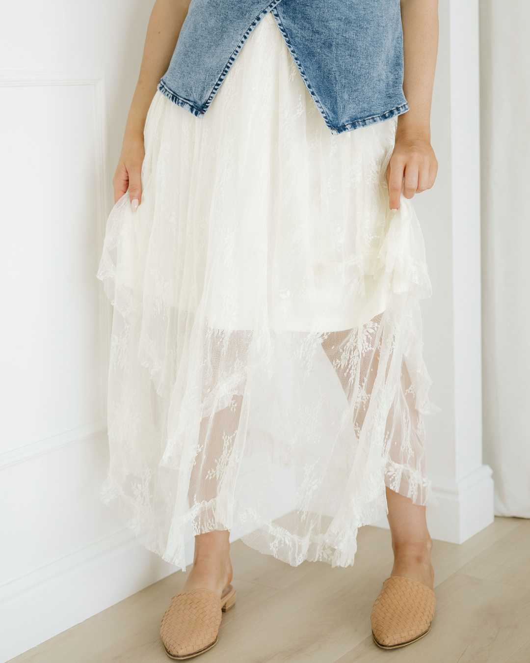 lace cascading tiered Lace Cascading Tiered High Waist Maxi Skirt view 2 (dress) - shop at us.meeeshop
