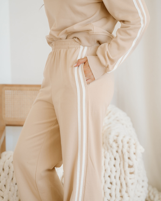 varsity pullover wide Varsity Pullover Wide Leg Pants 2pcs Outfit - Oatmeal view 2 (bottom) - shop at us.meeeshop