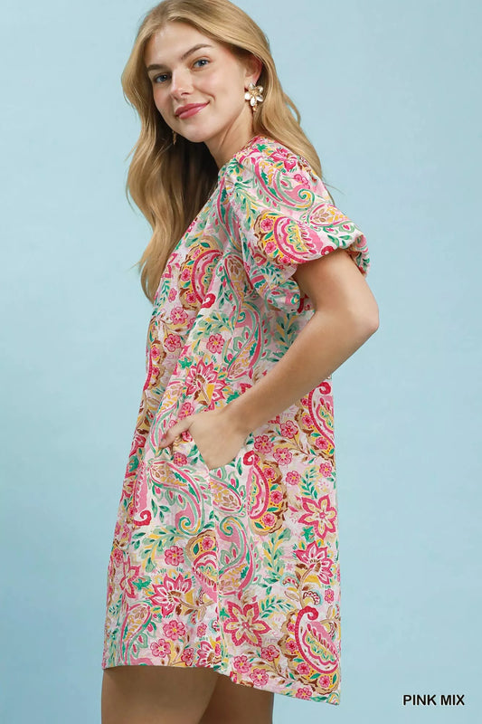 umgee paisley floral Umgee Paisley Floral Puff Sleeve Shift Dress view 2 (dress) - shop at us.meeeshop