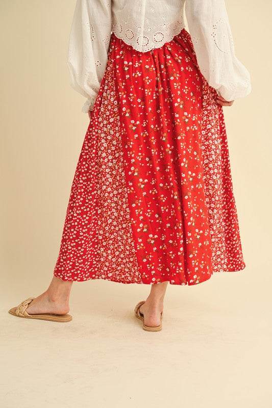 Aemi + Co Floral Elastic Waist Maxi Skirt - us.meeeshop