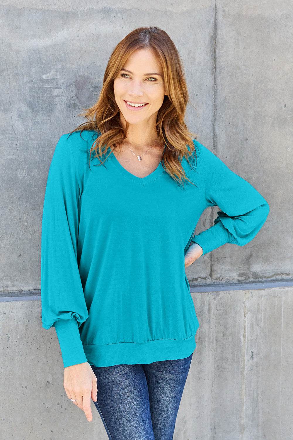 V-Neck Lantern Sleeve Blouse - us.meeeshop