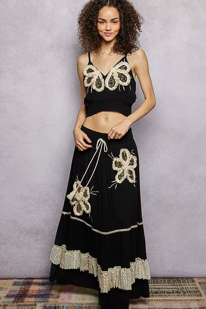 pol embroidered fringe Pol Embroidered Fringe V-neck Cropped Cami view 5 (top) - shop at us.meeeshop
