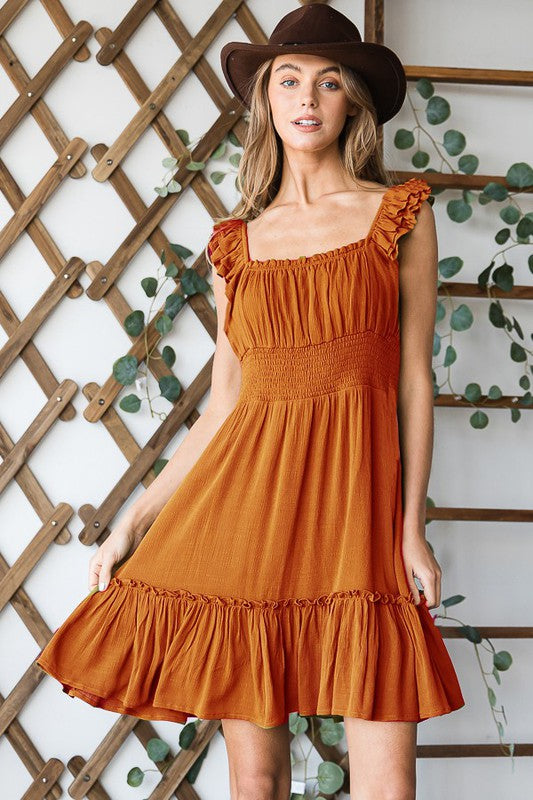 Ruched waist ruffled sleeveless dress us.meeeshop -  Dresses