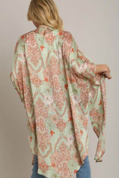 Umgee | Mixed Print Open Front Kimono with Ruffle Sleeves Plus Size - us.meeeshop