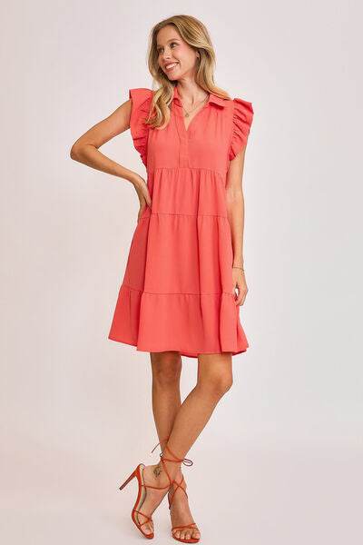 Umgee Johnny Collar Ruffle Cap Sleeve Tiered Dress Plus Size - us.meeeshop