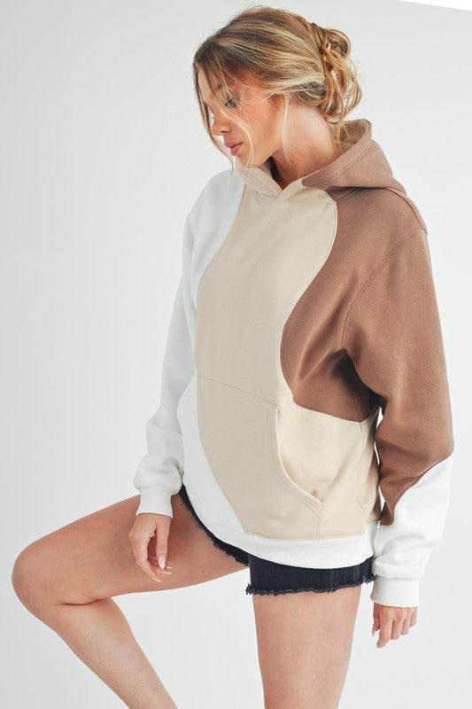 Aemi + Co Color Block Hoodie with Kangaroo Pocket - us.meeeshop