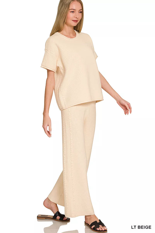 zenana viscose round Zenana Viscose Round Neck Top & Pants Set view 2 (top) - shop at us.meeeshop