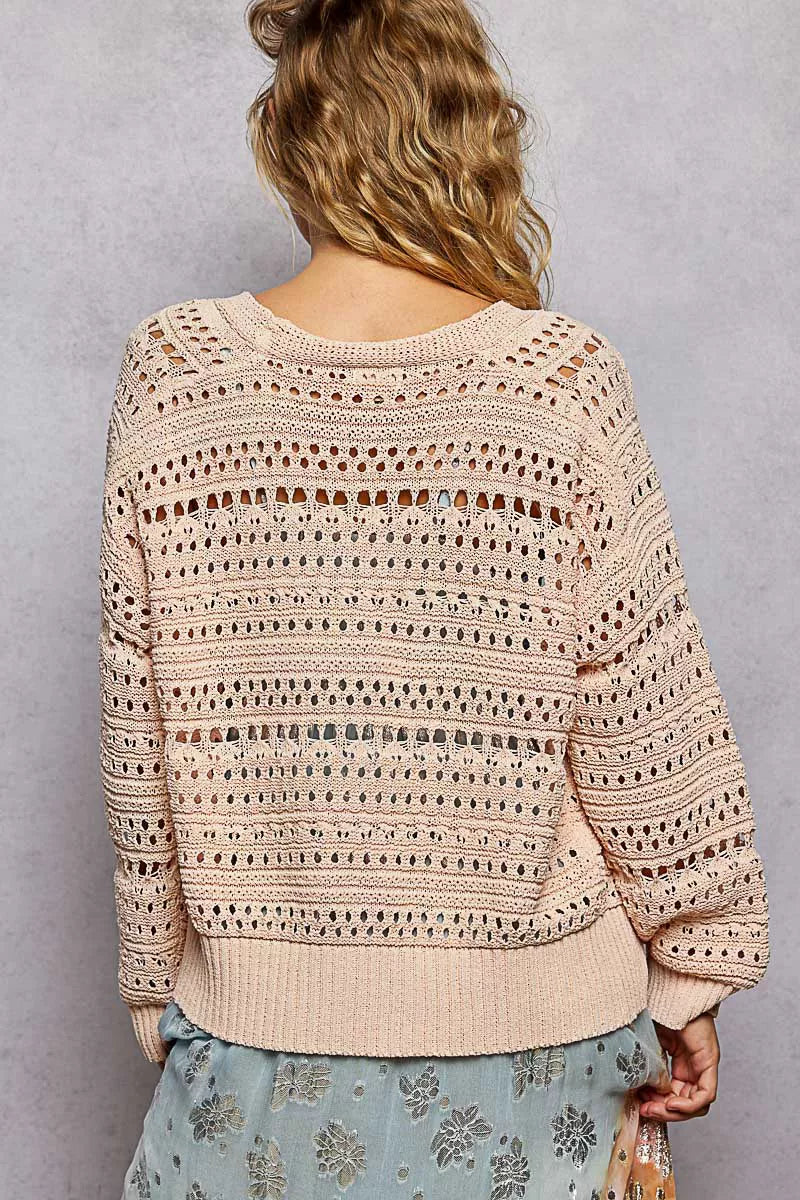 pol open knit POL Open-knit Floral Button Cardigan view 4 (layer) - shop at us.meeeshop