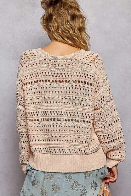 pol open knit POL Open-knit Floral Button Cardigan view 4 (layer) - shop at us.meeeshop
