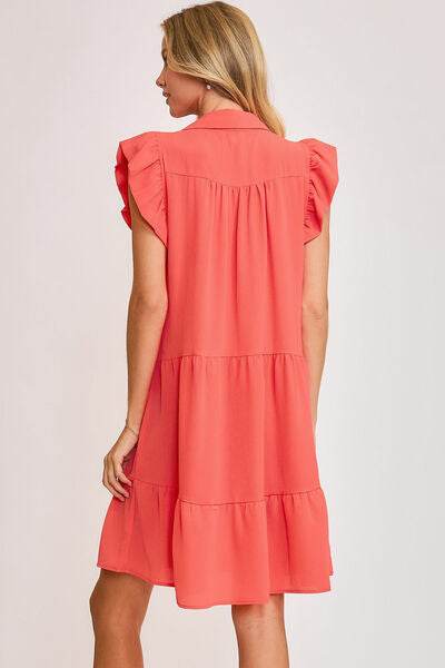 Umgee Johnny Collar Ruffle Cap Sleeve Tiered Dress Plus Size - us.meeeshop