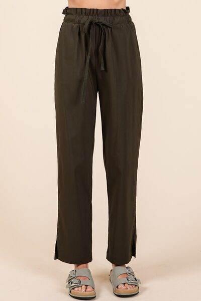 Mittoshop Paperbag Waist Tapered Straight Pants - us.meeeshop