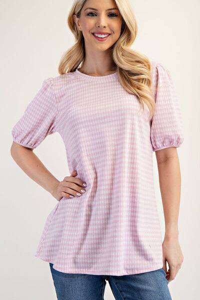 Celeste Gingham Print Top With Puff Sleeves Plus Size - us.meeeshop